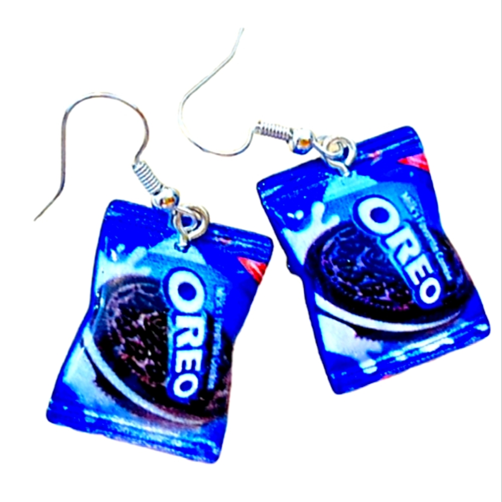 Orio cookies drop earrings blue funny Gag gift